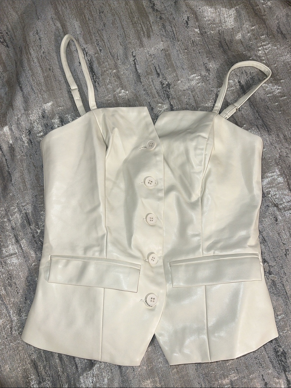Lulu's Cream Button-Front Faux Leather Bustier Tank